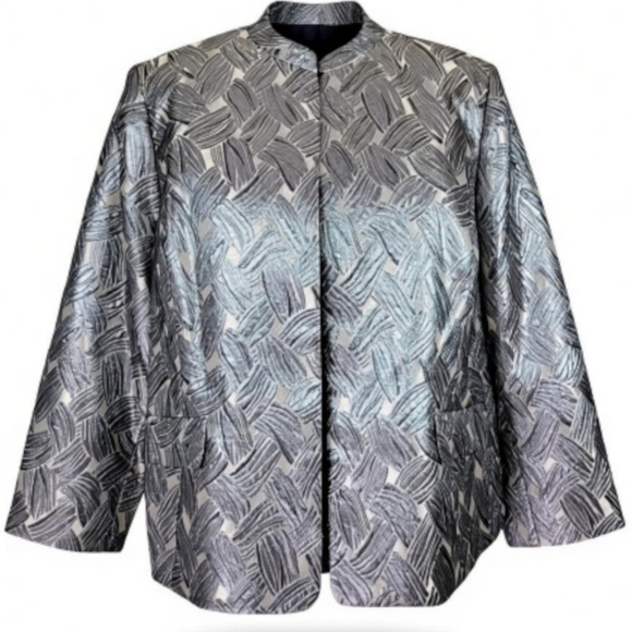 Kasper Blazer Women Size 22W Champagne Metallic Flap Pockets Open Front New - Picture 12 of 12